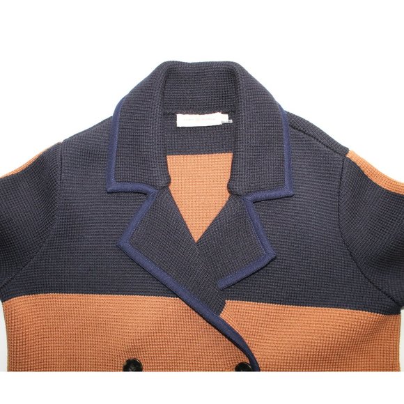 Tory Burch Merino Wool Coat / Small / Navy Mahogany Bold Stripe Heavyweight - Picture 6 of 13